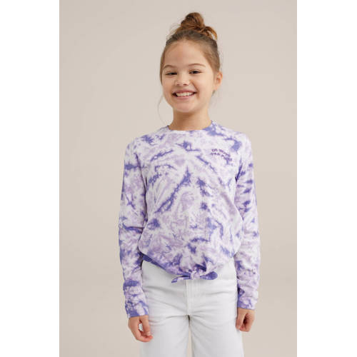 WE Fashion longsleeve met all over print lila wit Paars Meisjes Katoen Ronde hals 92