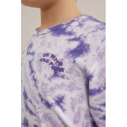 WE Fashion longsleeve met all over print lila wit Paars Meisjes Katoen Ronde hals 92