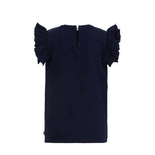 WE Fashion T-shirt met printopdruk donkerblauw Meisjes Katoen Ronde hals 110 116
