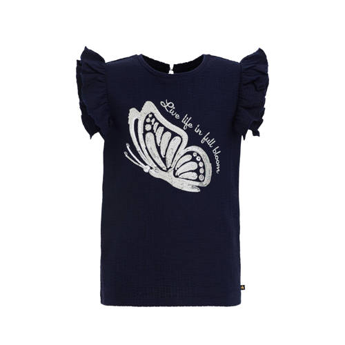 WE Fashion T-shirt met printopdruk donkerblauw Meisjes Katoen Ronde hals