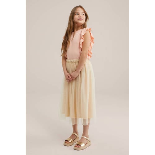 WE Fashion top zalmroze Meisjes Stretchkatoen Ronde hals Effen 92