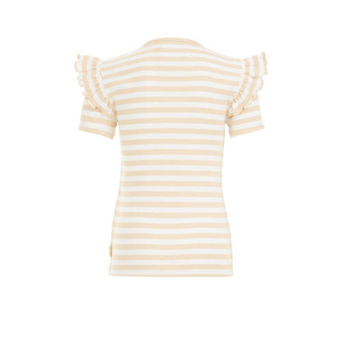 WE Fashion gestreept T-shirt beige Meisjes Katoen Ronde hals Streep 98 104