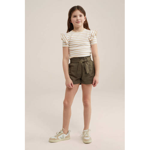 WE Fashion gestreept T-shirt beige Meisjes Katoen Ronde hals Streep 98 104