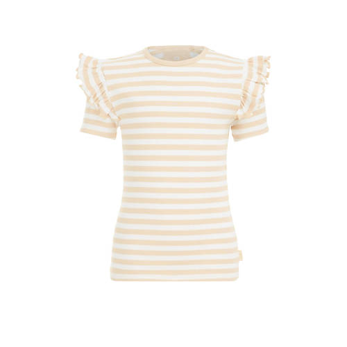 WE Fashion gestreept T-shirt beige Meisjes Katoen Ronde hals Streep - 110/116