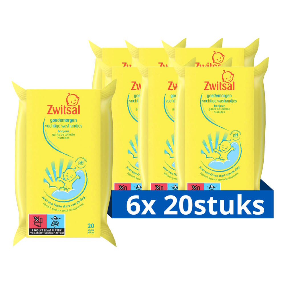 Zwitsal Goedemorgen Vochtige washandjes - 6 x 20 stuks
