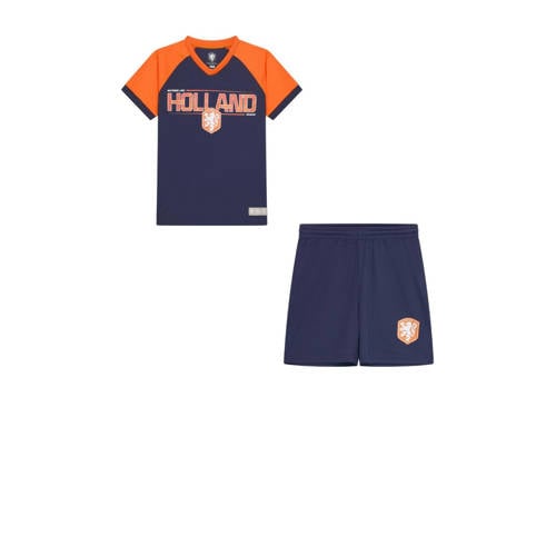 KNVB T-shirt + short Holland oranje/blauw Jongens/Meisjes Polyester V-hals - 116