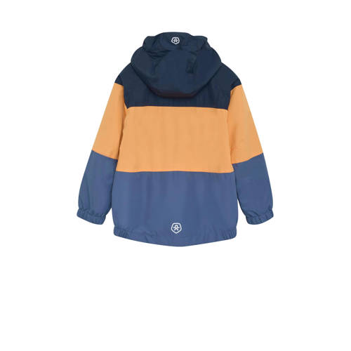 color kids outdoor jas donkerblauw geel blauw Jongens Meisjes Polyester Capuchon 140