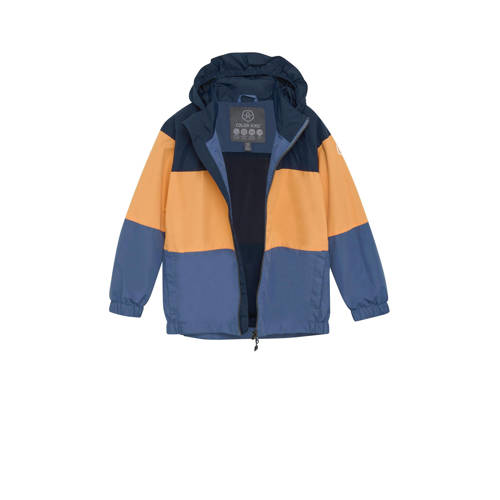 color kids outdoor jas donkerblauw geel blauw Jongens Meisjes Polyester Capuchon 140