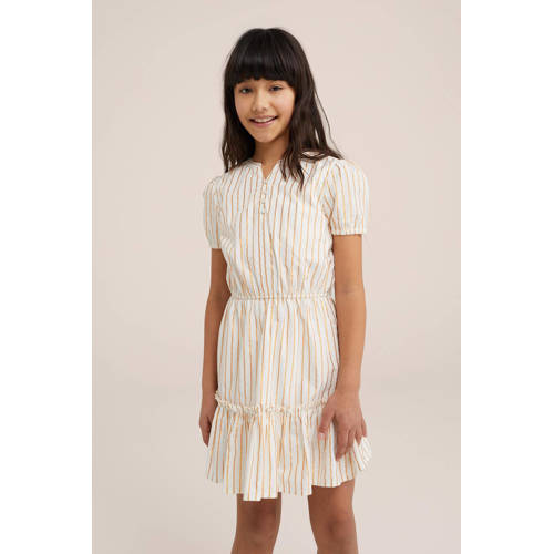 WE Fashion gestreepte jurk wit Meisjes Katoen V-hals Streep 92