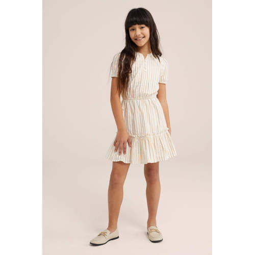 WE Fashion gestreepte jurk wit Meisjes Katoen V-hals Streep 92