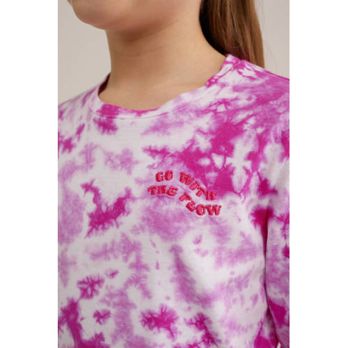 WE Fashion longsleeve met all over print roze lichtroze wit Meisjes Biologisch katoen Ronde hals 92