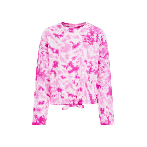 WE Fashion longsleeve met all over print roze/lichtroze/wit Meisjes Biologisch katoen Ronde hals