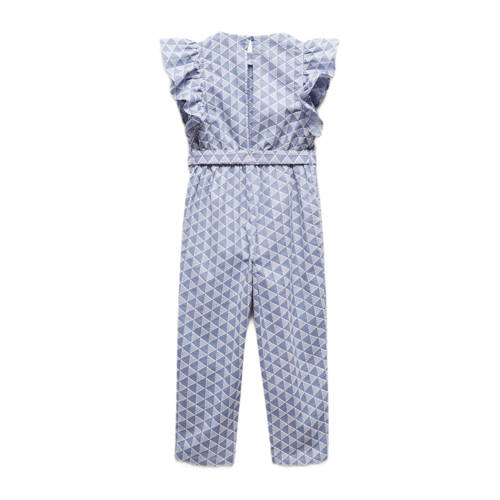 Mango Kids jumpsuit met all over print blauw Meisjes Katoen Ronde hals 122