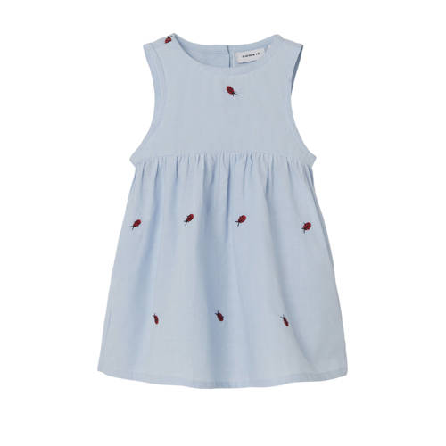 NAME IT BABY baby jurk NBFFERILLA met all over print blauw/rood Meisjes Biologisch katoen Ronde hals