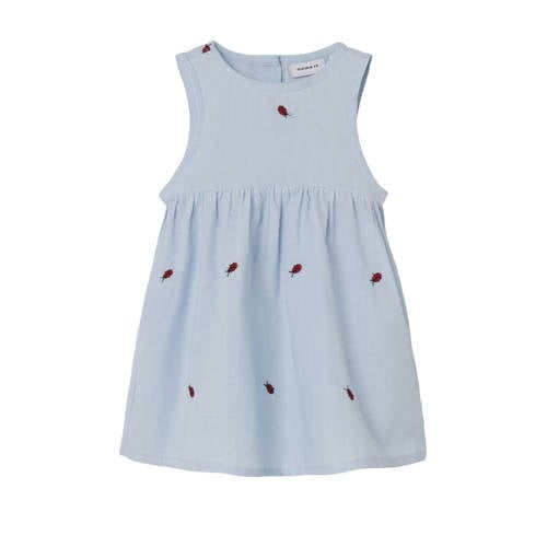 NAME IT BABY baby jurk NBFFERILLA met all over print blauw/rood Meisjes Biologisch katoen Ronde hals