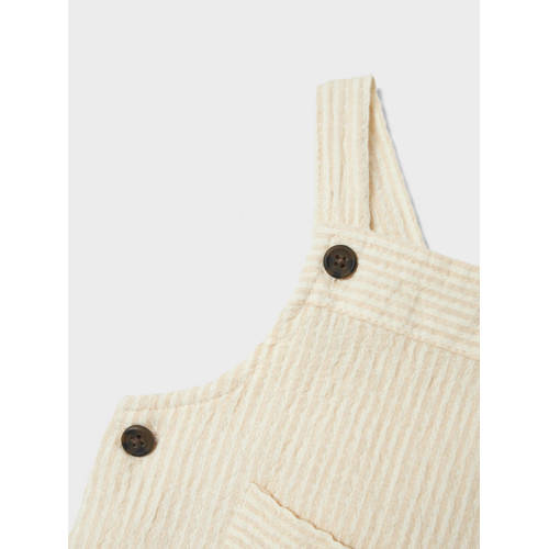 name it BABY gestreepte tuinbroek NBMFEDENIS geel offwhite Ecru Jongens Meisjes Stretchkatoen Vierkante hals 56