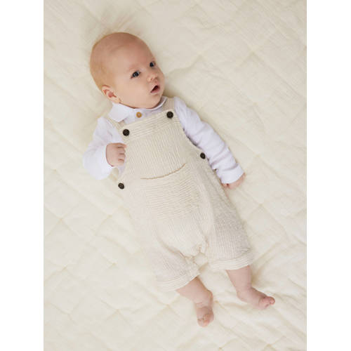 name it BABY gestreepte tuinbroek NBMFEDENIS geel offwhite Ecru Jongens Meisjes Stretchkatoen Vierkante hals 56