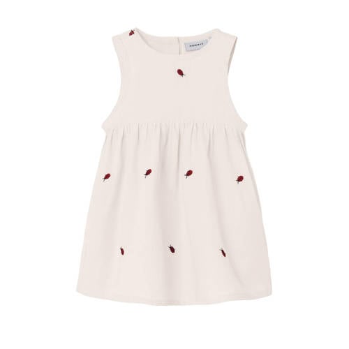 NAME IT BABY baby jurk NBFFERILLA met all over print ecru/rood Meisjes Biologisch katoen Ronde hals