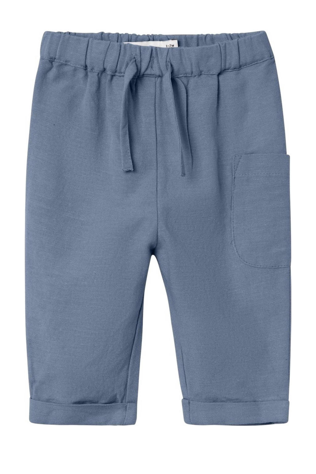 Grijsblauwe jongens NAME IT BABY baby broek van viscose met elastische tailleband met koord en effen