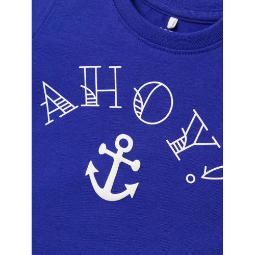 name it BABY T-shirt NBMFALVIN met tekst kobaltblauw Jongens Katoen Ronde hals 56