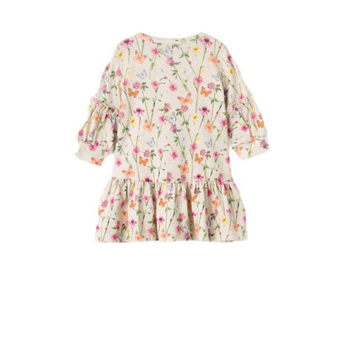 name it BABY gebloemde baby jurk NBFFOLIA ecru roze groen Meisjes Katoen Ronde hals 62