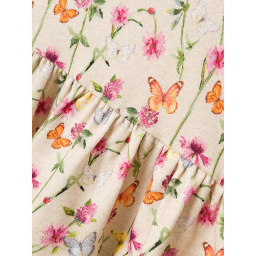 name it BABY gebloemde baby jurk NBFFOLIA ecru roze groen Meisjes Katoen Ronde hals 62