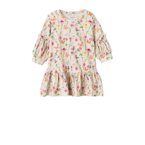 NAME IT BABY gebloemde baby jurk NBFFOLIA ecru/roze/groen Meisjes Katoen Ronde hals