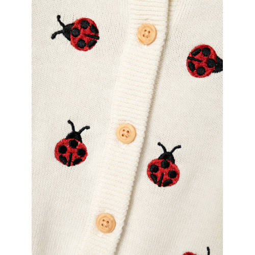 name it BABY fijngebreid vest NBFFASILLE met all over print ecru Meisjes Biologisch katoen Ronde hals 56