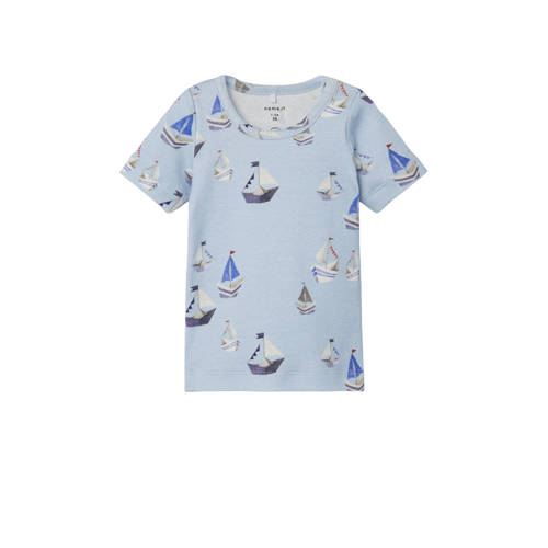 NAME IT BABY baby T-shirt NBMFASON met all over print lichtblauw Jongens Katoen Ronde hals