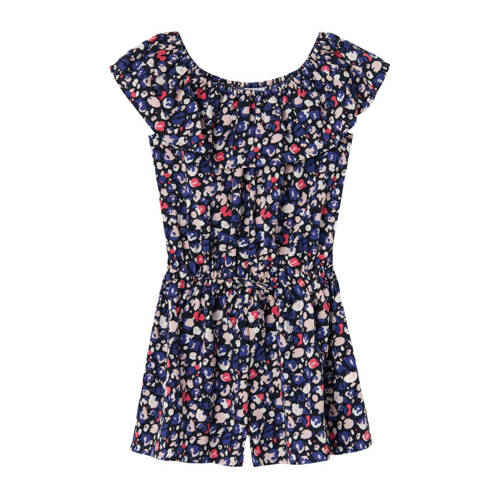 NAME IT KIDS jumpsuit NKFVINAYA met all over print donkerblauw/roze/wit Meisjes Gerecycled polyester Boothals