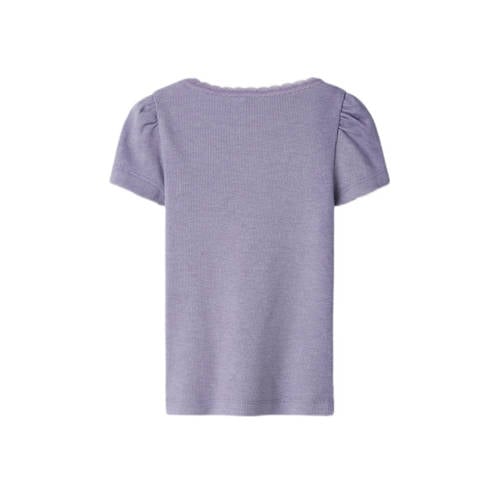 name it MINI ribgebreid T-shirt NMFKAB lila Paars Meisjes Stretchkatoen Ronde hals 86