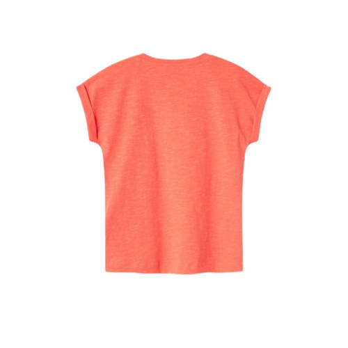 name it KIDS T-shirt NKFFAMMA met tekst koraal Oranje Meisjes Katoen Ronde hals 146 152