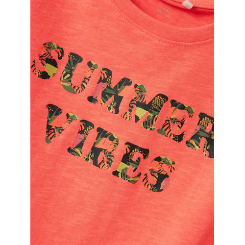 Name it KIDS T-shirt NKFFAMMA met tekst koraal Oranje Meisjes Katoen Ronde hals 146 152
