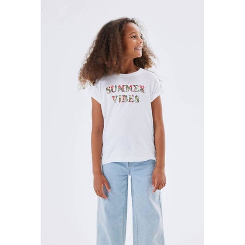 name it KIDS T-shirt NKFFAMMA met tekst wit jungle Meisjes Katoen Ronde hals 116
