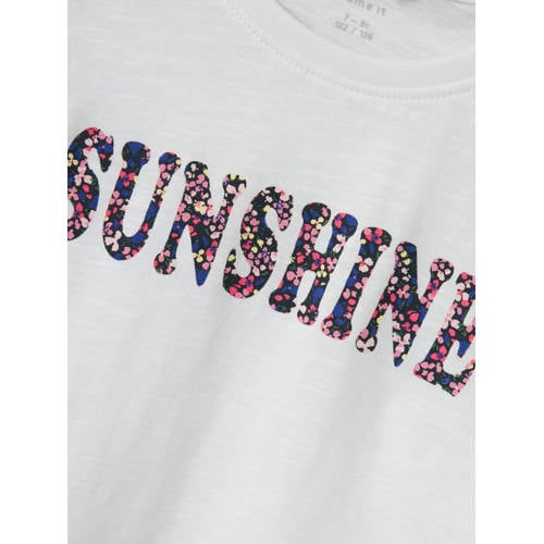 name it KIDS T-shirt NKFFAMMA met tekst wit fuchsia Meisjes Katoen Ronde hals 158 164