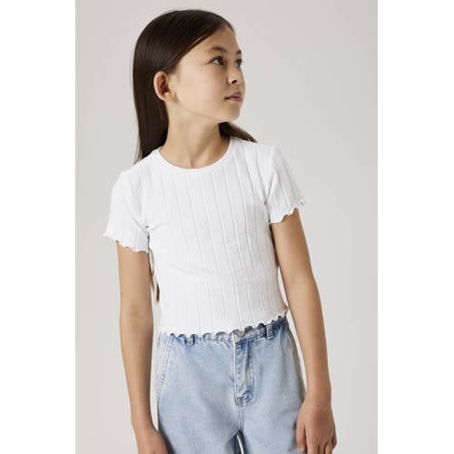NAME IT KIDS T-shirt NKFNORALINA wit Meisjes Stretchkatoen Ronde hals Effen - maat 122/128 afbeelding