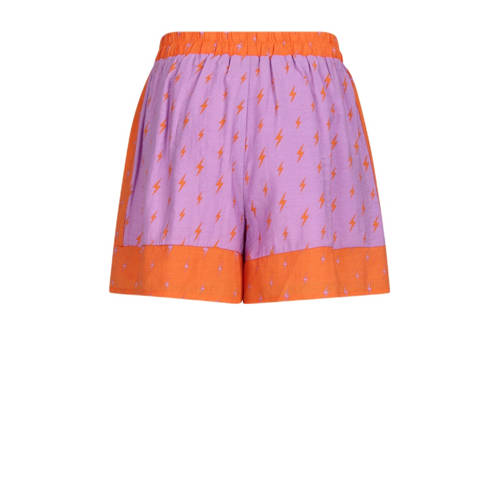 Shoeby high waist regular fit casual short met all over print paars oranje Korte broek Meisjes Viscose 98 104