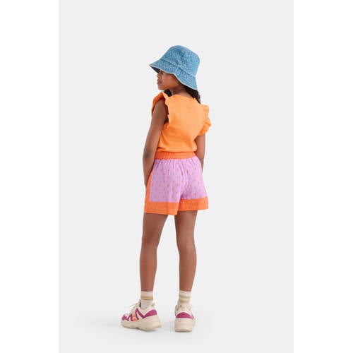 Shoeby high waist regular fit casual short met all over print paars oranje Korte broek Meisjes Viscose 98 104