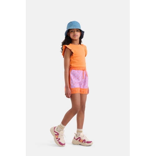 Shoeby high waist regular fit casual short met all over print paars oranje Korte broek Meisjes Viscose 98 104