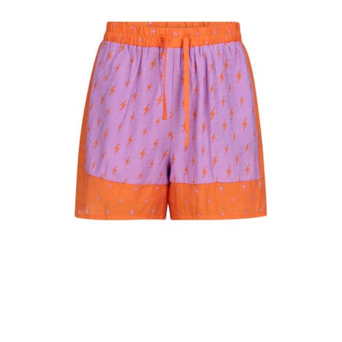 Shoeby high waist regular fit casual short met all over print paars/oranje Korte broek Meisjes Viscose