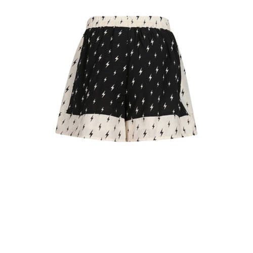 Shoeby high waist regular fit casual short met all over print zwart gebroken wit Korte broek Meisjes Viscose 98 104