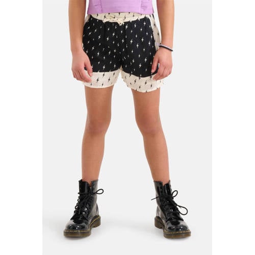 Shoeby high waist regular fit casual short met all over print zwart gebroken wit Korte broek Meisjes Viscose 110 116