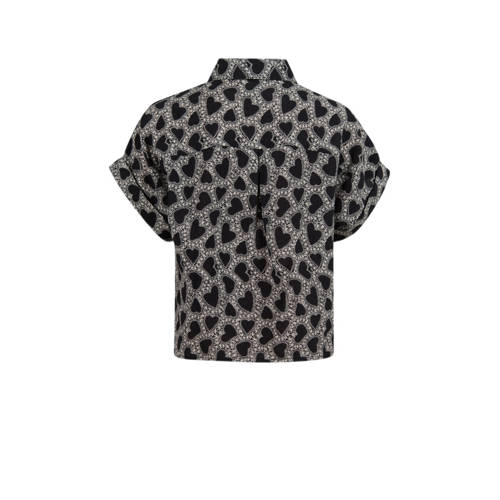 Shoeby blouse met hartjes zwart Meisjes Viscose Button down Hartjes 146 152