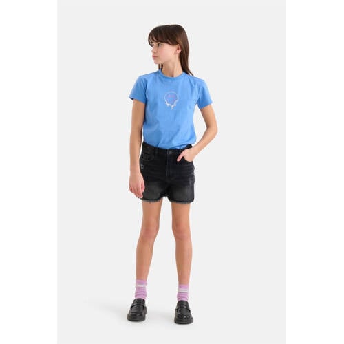 Shoeby high waist regular fit denim short zwart Meisjes Katoen Effen 98 104