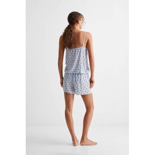 Mango Kids shortama met all over print blauw Meisjes Viscose V-hals All over print 152(XXS)