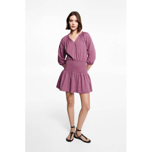 Mango Kids jurk paars Meisjes Katoen V-hals Effen 158(XS)