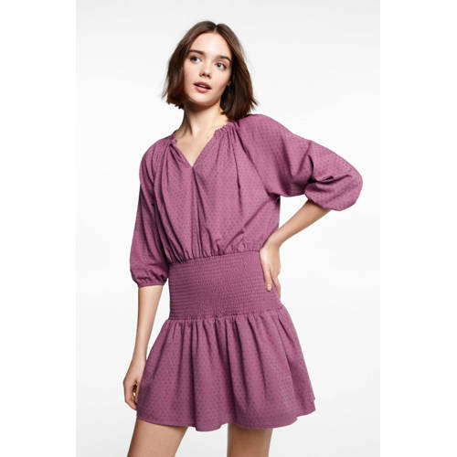 Mango Kids jurk paars Meisjes Katoen V-hals Effen 158(XS)