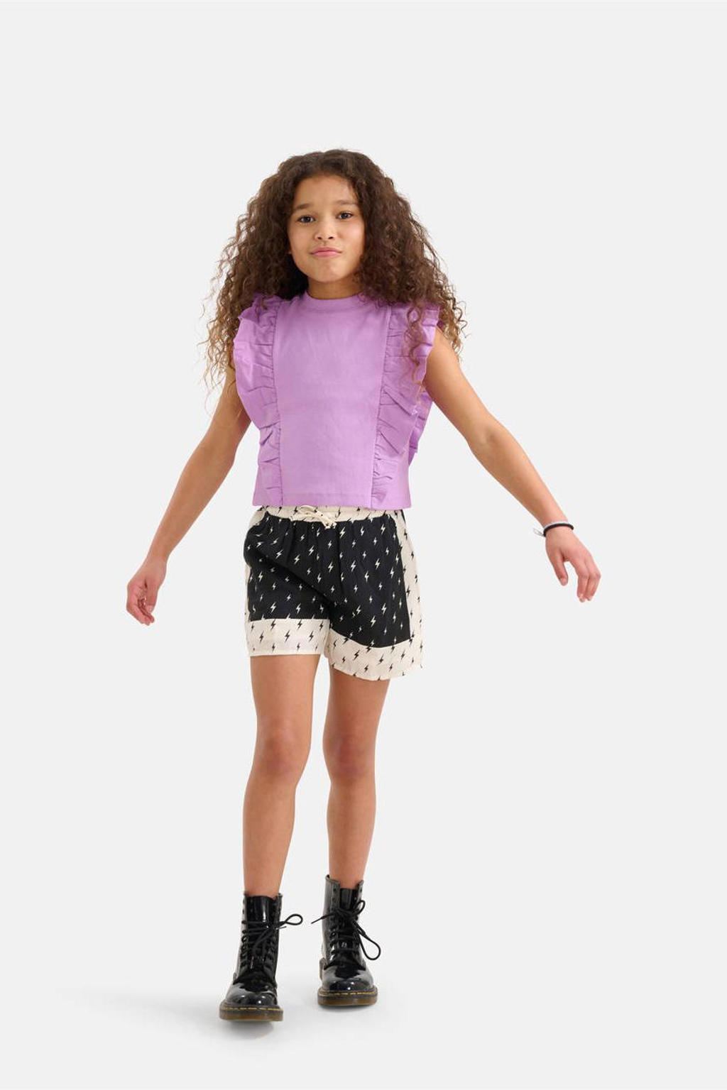 Paarse meisjes Shoeby top van katoen met effen, korte mouwen en ronde hals