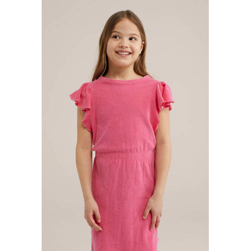 WE Fashion badstof jurk shrimp Roze Effen 98 104