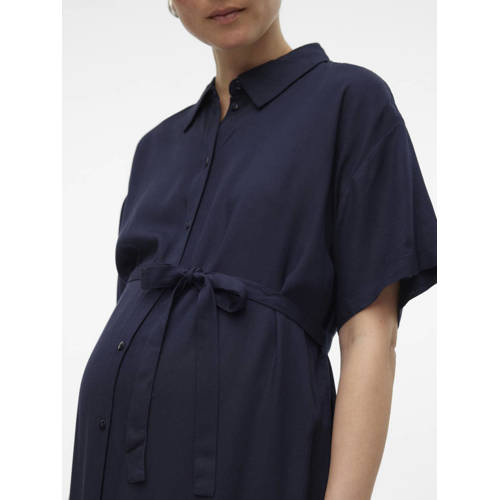 VERO MODA MATERNITY gebloemde zwangerschapsjurk VMMBUMPY donkerblauw Dames Viscose Klassieke kraag S